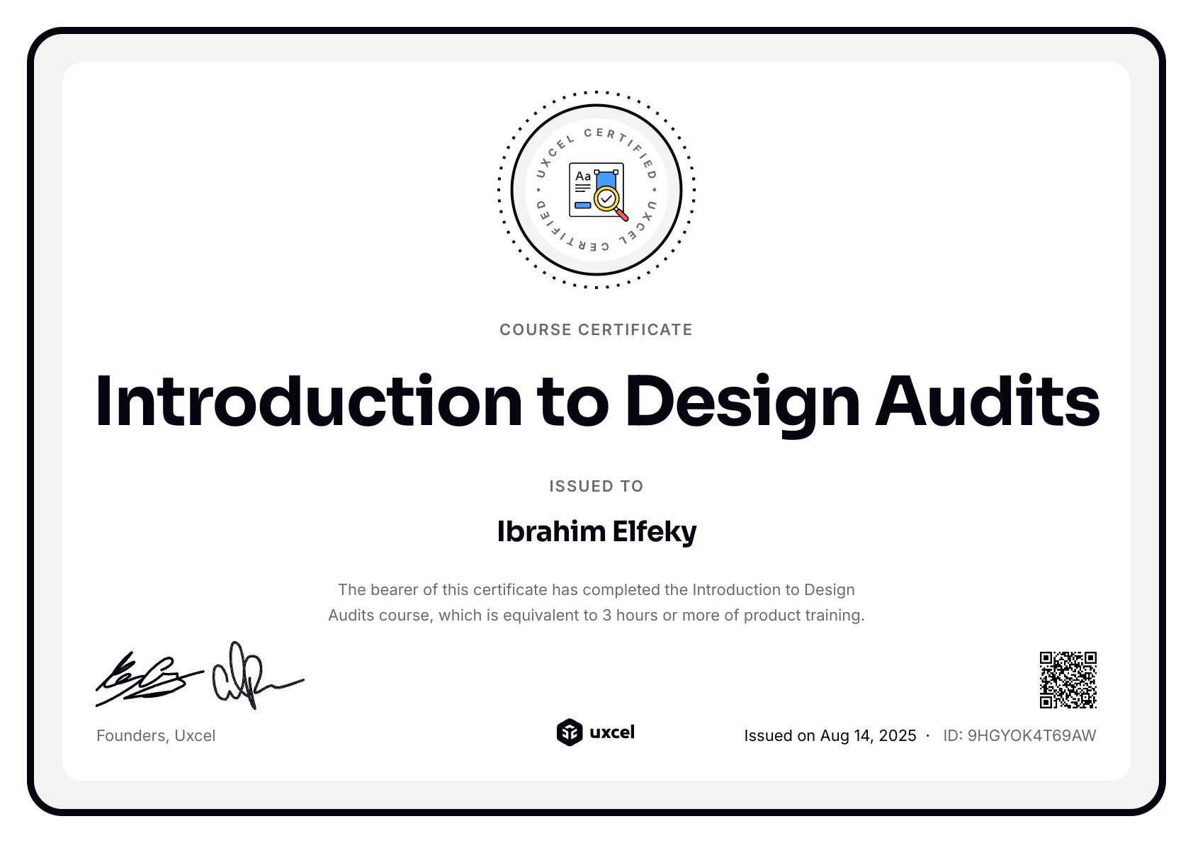 Ibrahim Elfeky's certificate